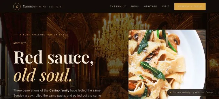 Canino's Italian Restaurant website redesign concept · Whitcomb Design, Fort Collins