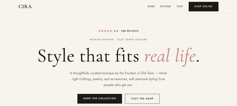 Cira Ltd. boutique website redesign concept · Whitcomb Design, Fort Collins