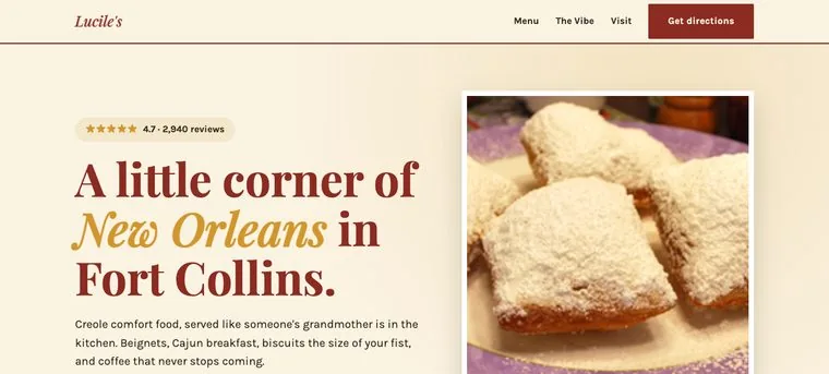 Lucile's Creole Cafe website redesign concept · Whitcomb Design, Fort Collins