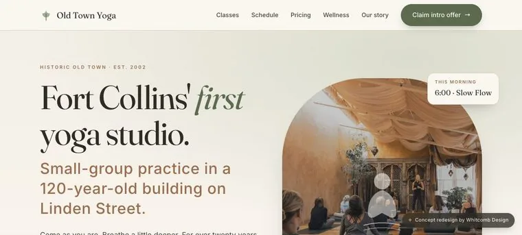 Old Town Yoga website redesign concept · Whitcomb Design, Fort Collins