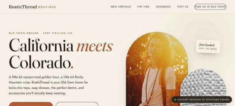 RusticThread Boutique website redesign concept · Whitcomb Design, Fort Collins